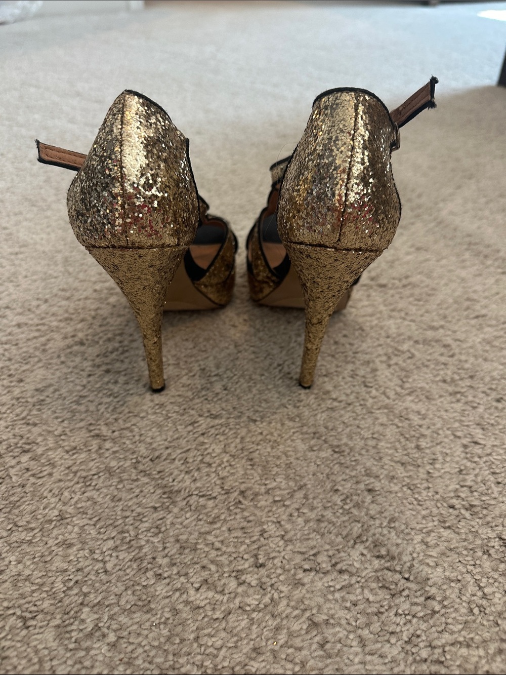 Gold Glitter High Heel Sandals with Ankle Strap size 6 - Picture 3 of 5